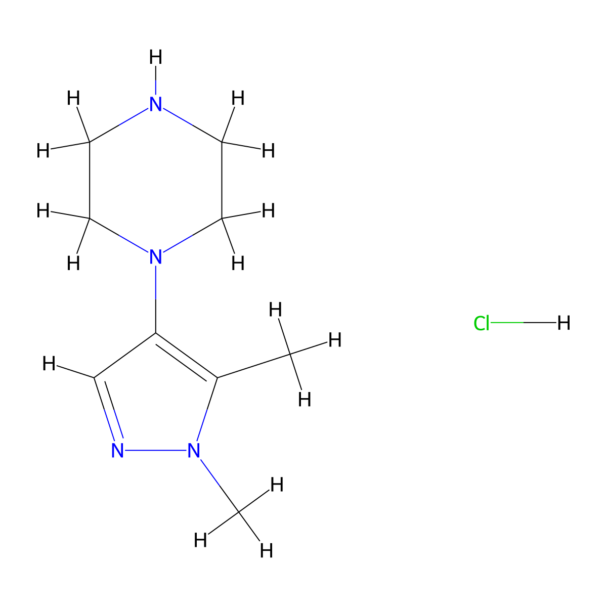 1-(1,5-Dimethyl-1H-pyrazol-4-yl)piperazine hydrochloride molecular structure, CAS 1956318-38-9