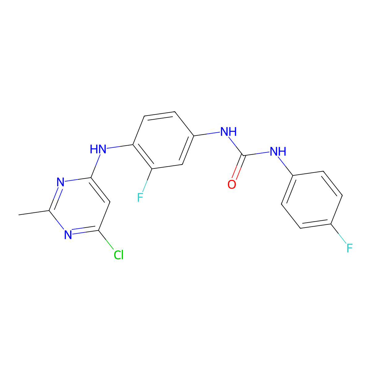 1-(4-((6-Chloro-2-methylpyrimidin-4-yl)amino)-3-fluorophenyl)-3-(4-fluorophenyl)urea molecular structure, CAS 1956318-44-7