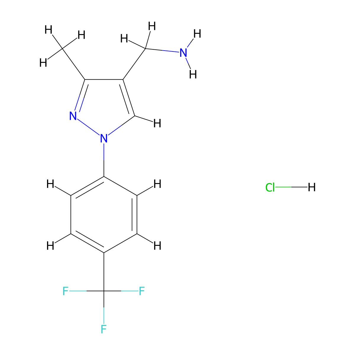 (3-Methyl-1-(4-(trifluoromethyl)phenyl)-1H-pyrazol-4-yl)methanamine hydrochloride molecular structure, CAS 1956318-94-7