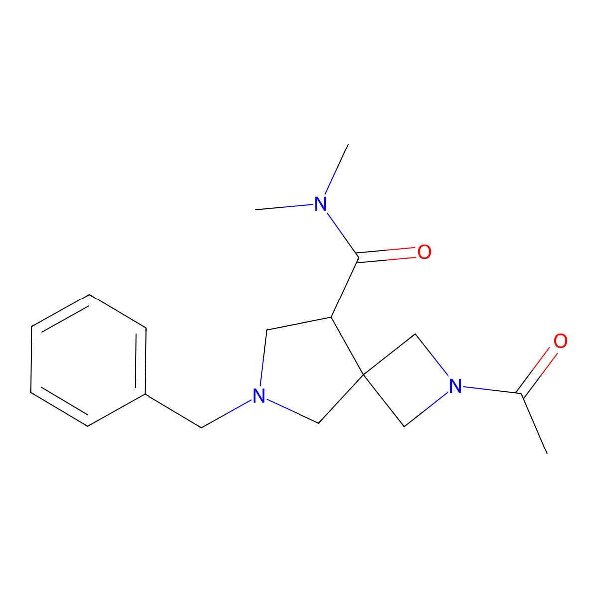 2-Acetyl-6-benzyl-N,N-dimethyl-2,6-diazaspiro[3.4]octane-8-carboxamide molecular structure, CAS 1956319-02-0