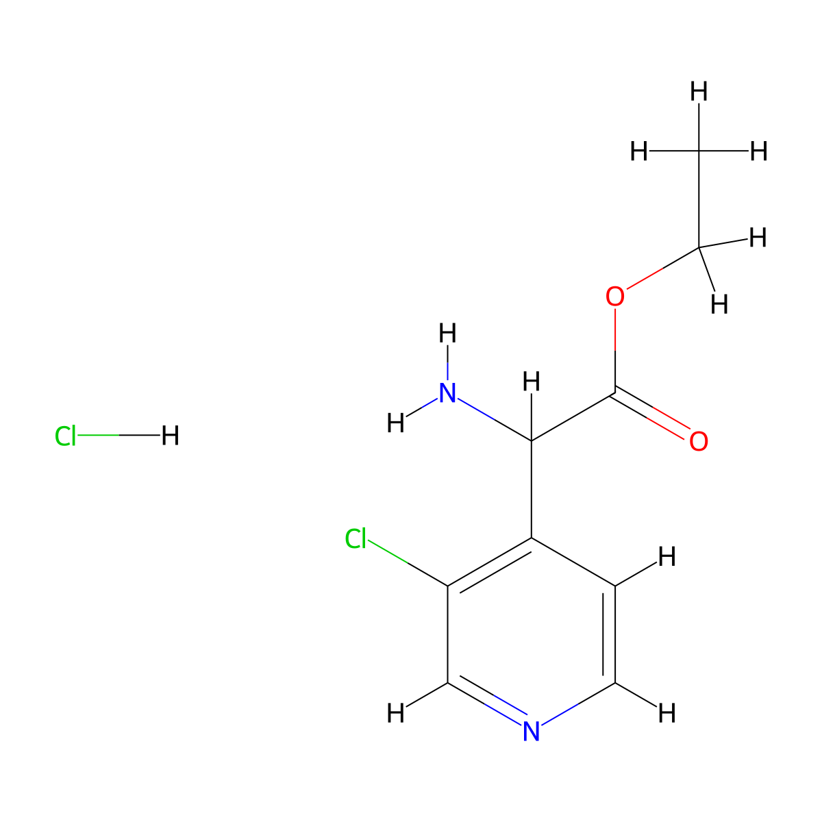 Ethyl 2-amino-2-(3-chloropyridin-4-yl)acetate hydrochloride molecular structure, CAS 1956319-58-6