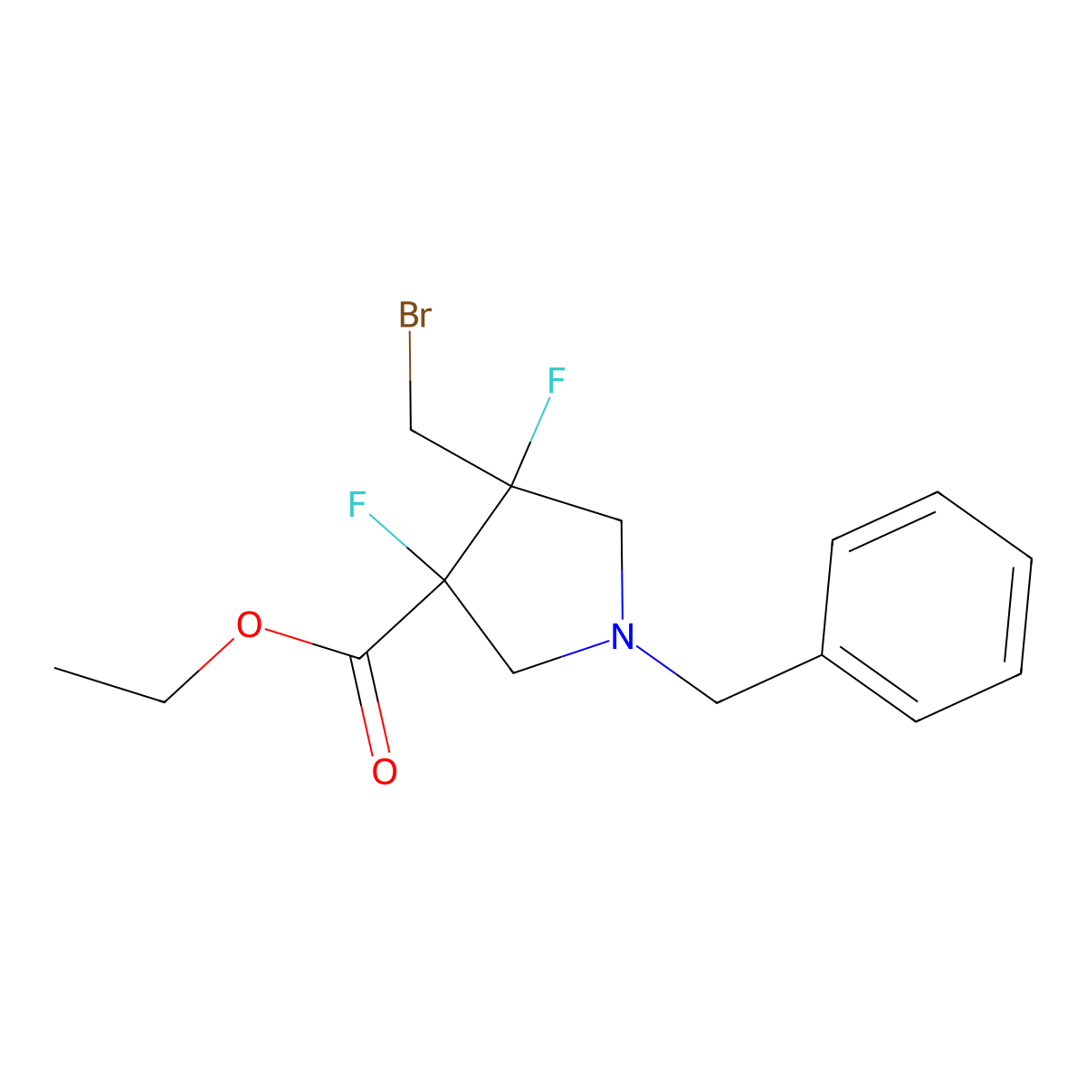 Ethyl 1-benzyl-4-(bromomethyl)-3,4-difluoropyrrolidine-3-carboxylate molecular structure, CAS 1956319-89-3