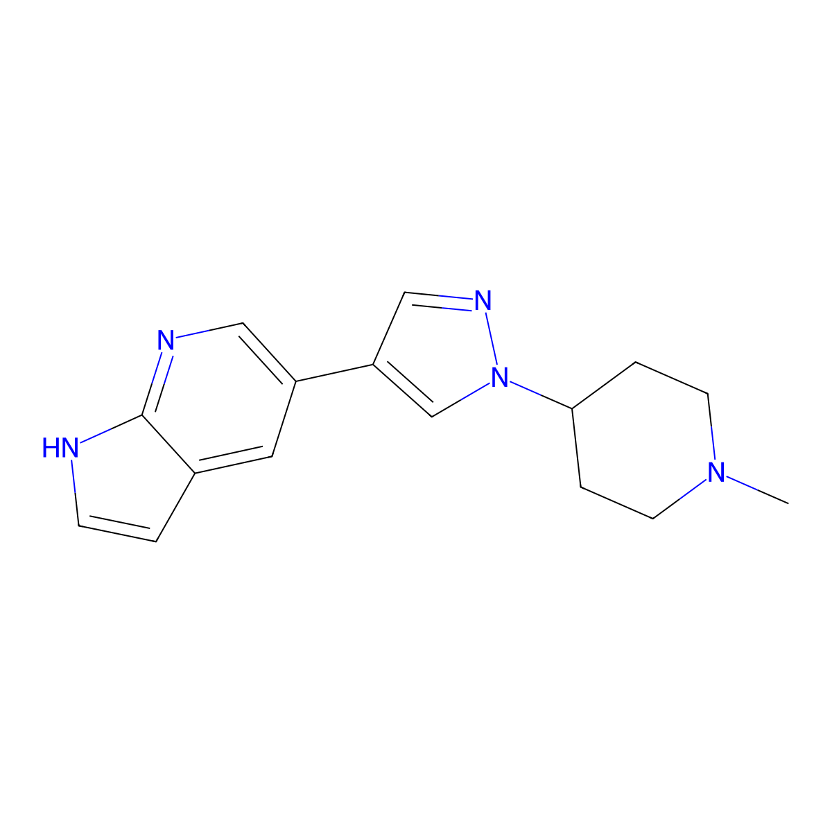 5-(1-(1-Methylpiperidin-4-yl)-1H-pyrazol-4-yl)-1H-pyrrolo[2,3-b]pyridine molecular structure, CAS 1956322-00-1
