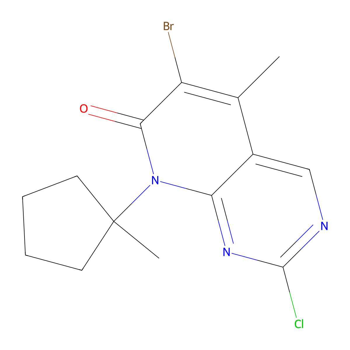 6-Bromo-2-chloro-5-methyl-8-(1-methylcyclopentyl)pyrido[2,3-d]pyrimidin-7(8H)-one molecular structure, CAS 1956322-12-5