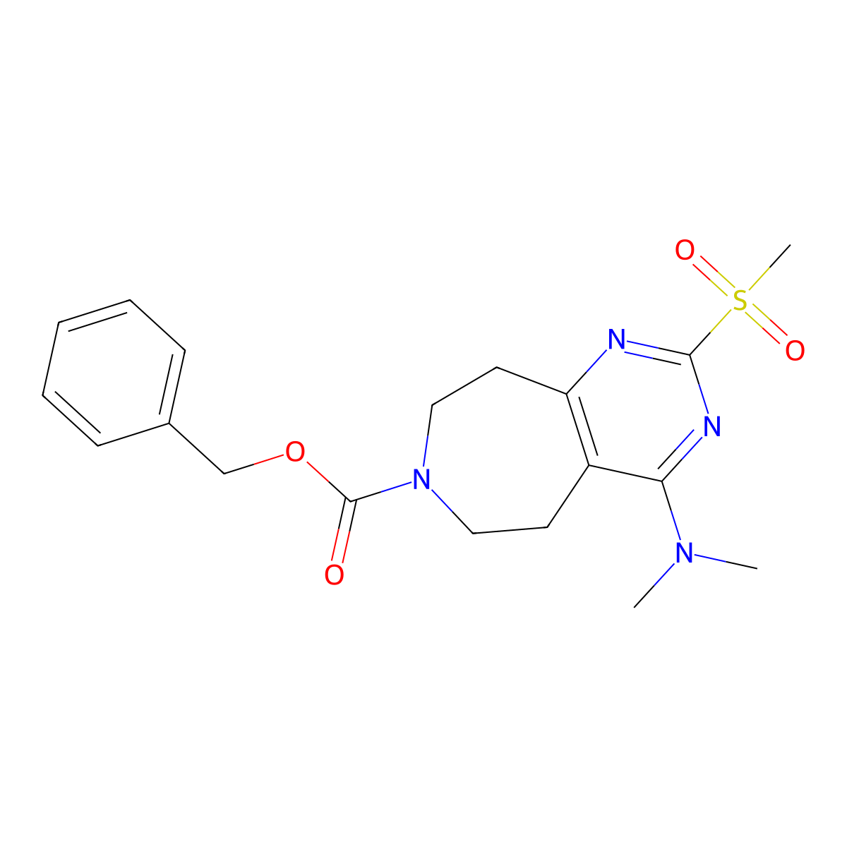 Benzyl 4-(dimethylamino)-2-(methylsulfonyl)-8,9-dihydro-5H-pyrimido[4,5-d]azepine-7(6H)-carboxylate molecular structure, CAS 1956322-14-7
