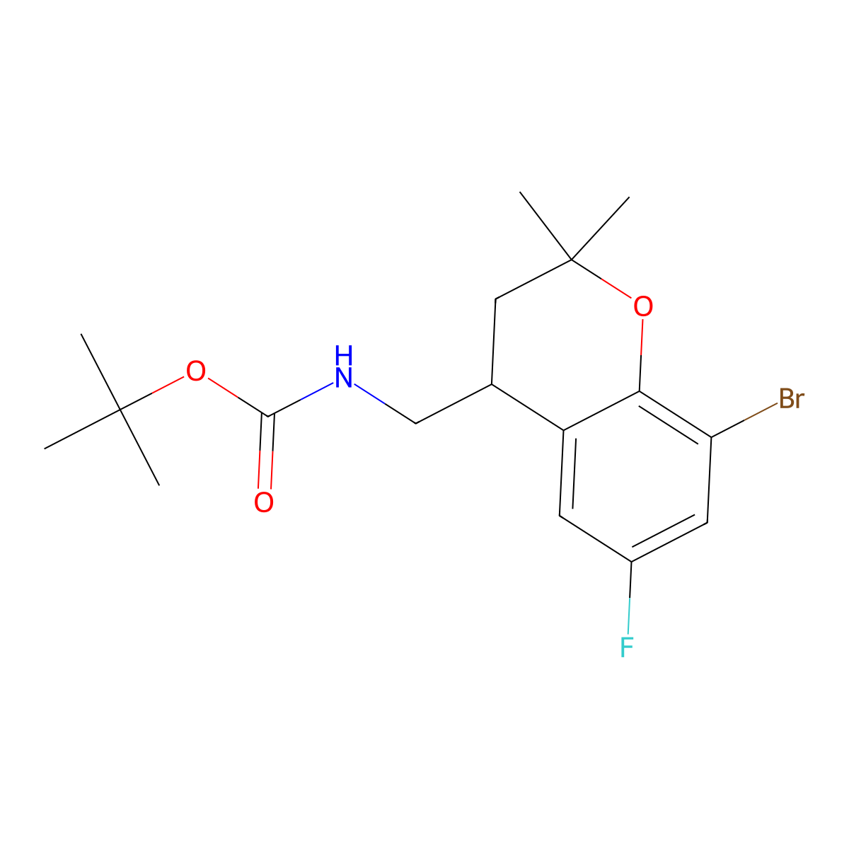 tert-Butyl ((8-bromo-6-fluoro-2,2-dimethylchroman-4-yl)methyl)carbamate molecular structure, CAS 1956322-89-6