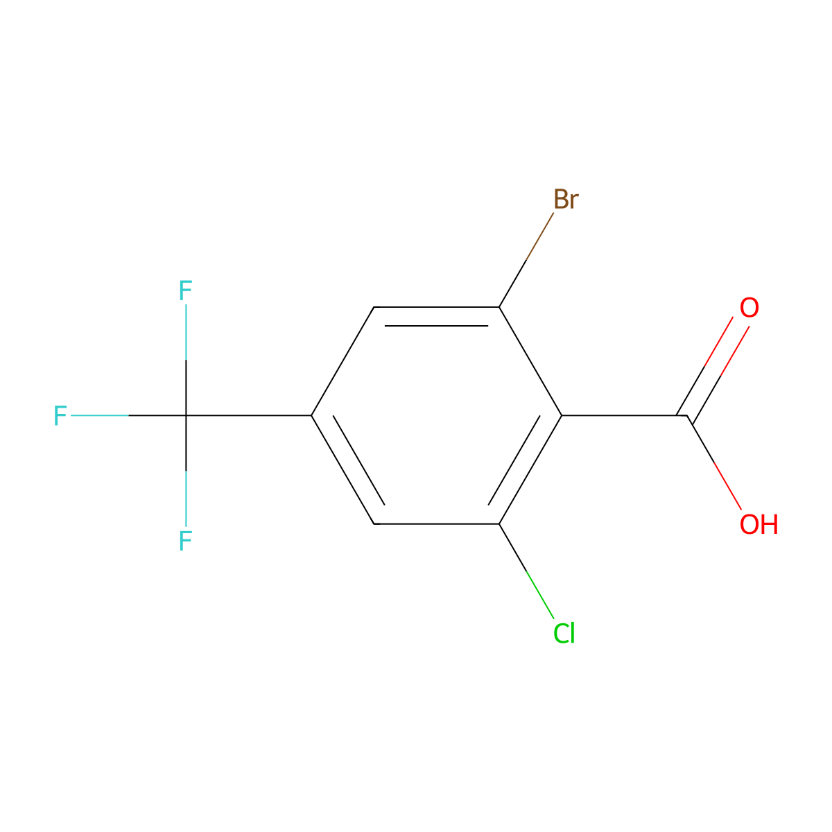 2-Bromo-6-chloro-4-(trifluoromethyl)benzoic acid molecular structure, CAS 1956322-96-5