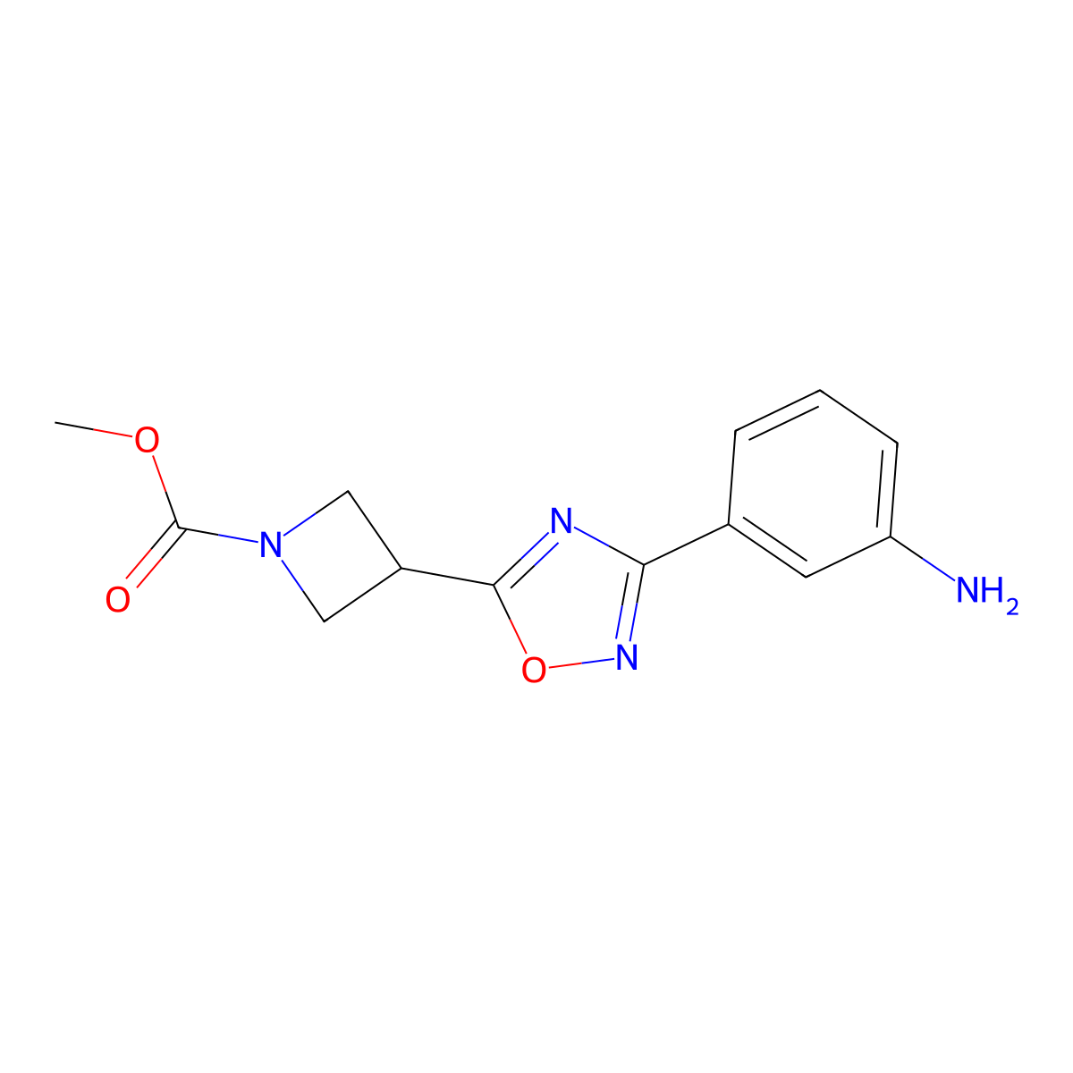 Methyl 3-(3-(3-aminophenyl)-1,2,4-oxadiazol-5-yl)azetidine-1-carboxylate molecular structure, CAS 1956323-09-3
