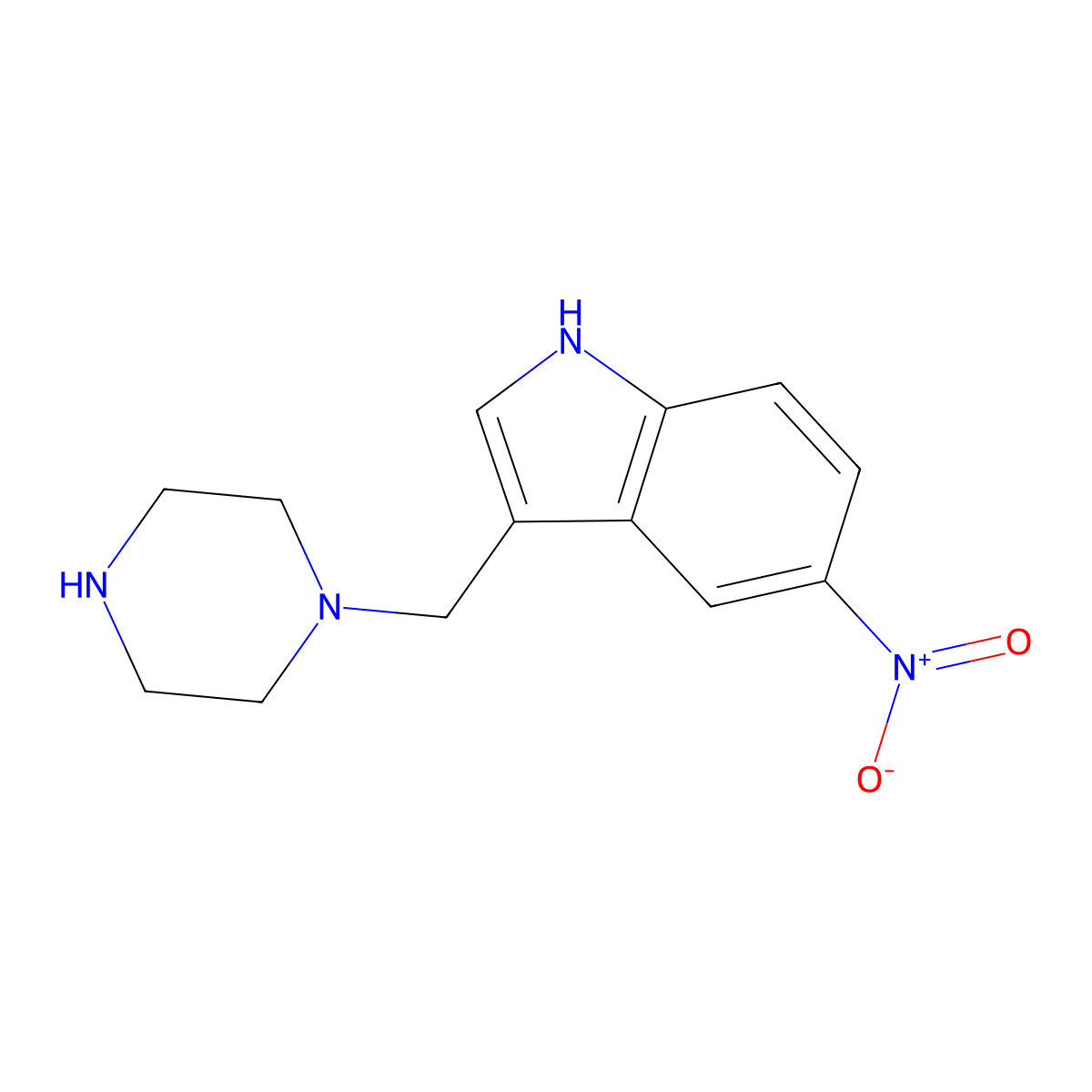5-Nitro-3-(piperazin-1-ylmethyl)-1H-indole molecular structure, CAS 1956324-74-5