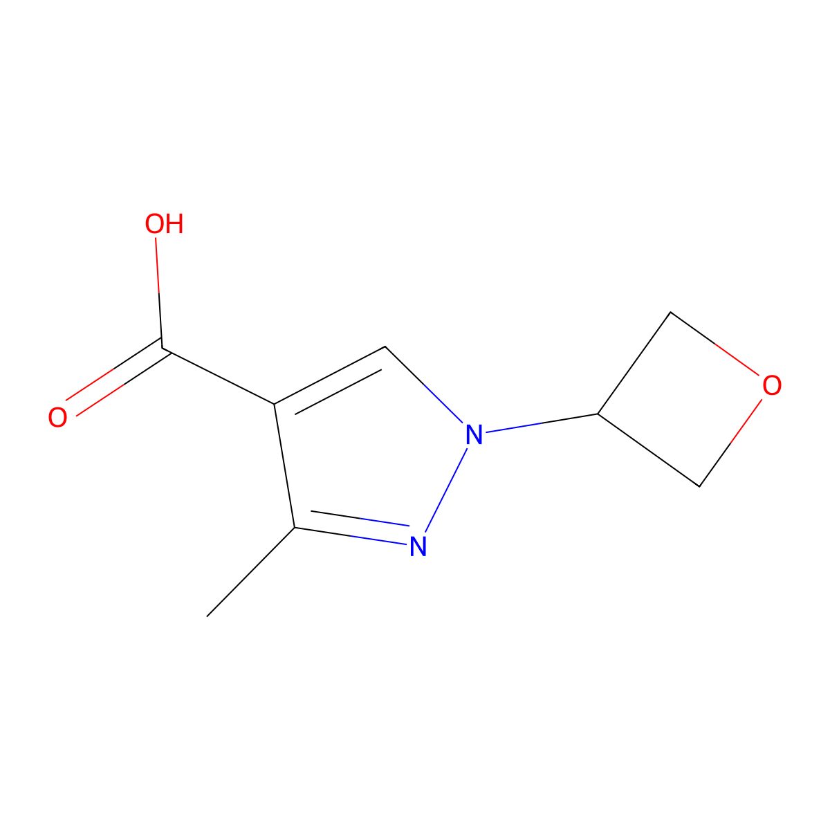 3-Methyl-1-(oxetan-3-yl)-1H-pyrazole-4-carboxylic acid molecular structure, CAS 1956324-78-9