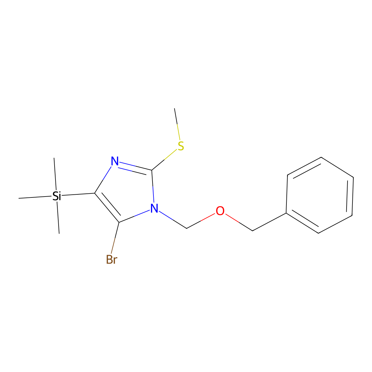 1-((Benzyloxy)methyl)-5-bromo-2-(methylthio)-4-(trimethylsilyl)-1H-imidazole molecular structure, CAS 1956325-19-1