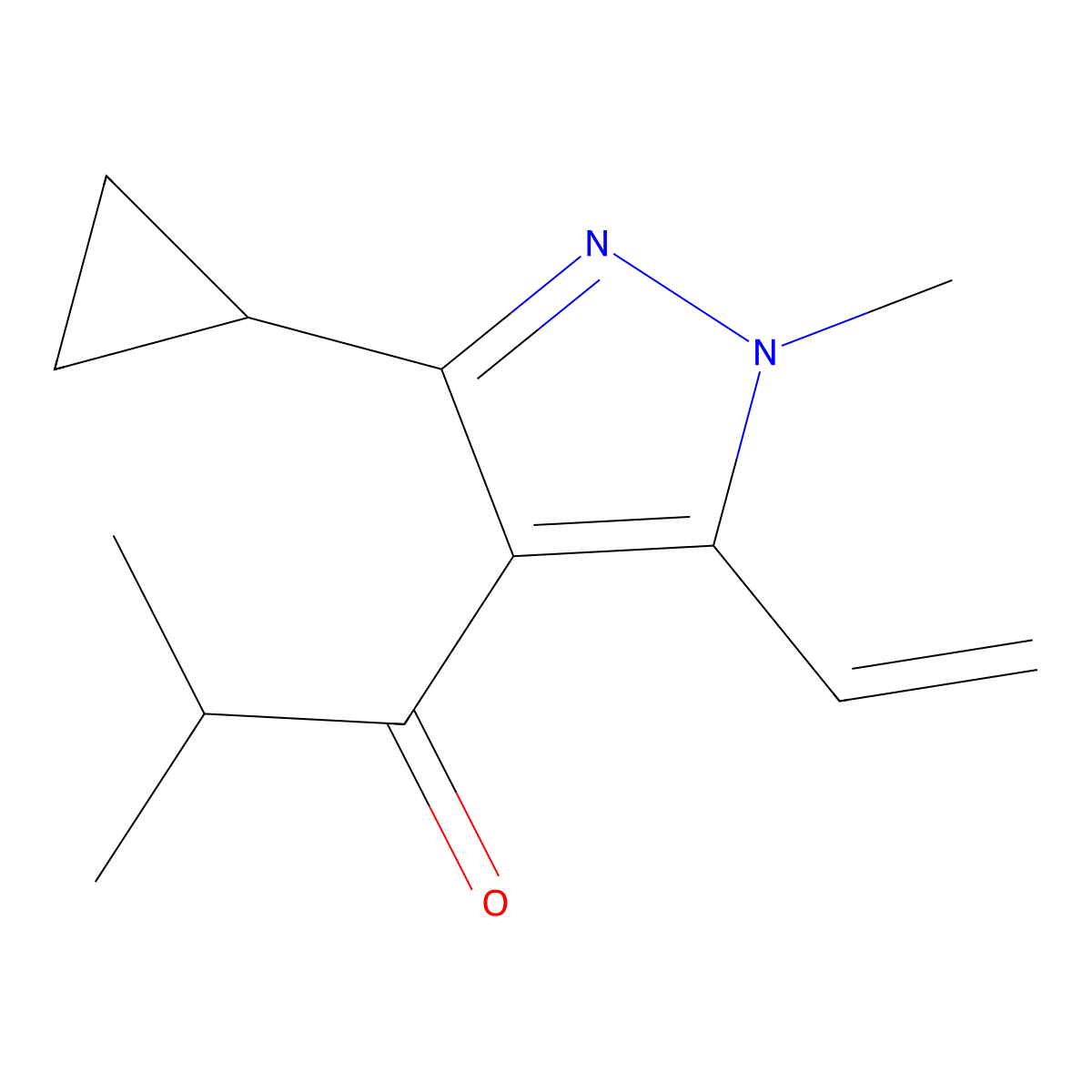 1-(3-Cyclopropyl-1-methyl-5-vinyl-1H-pyrazol-4-yl)-2-methylpropan-1-one molecular structure, CAS 1956325-23-7