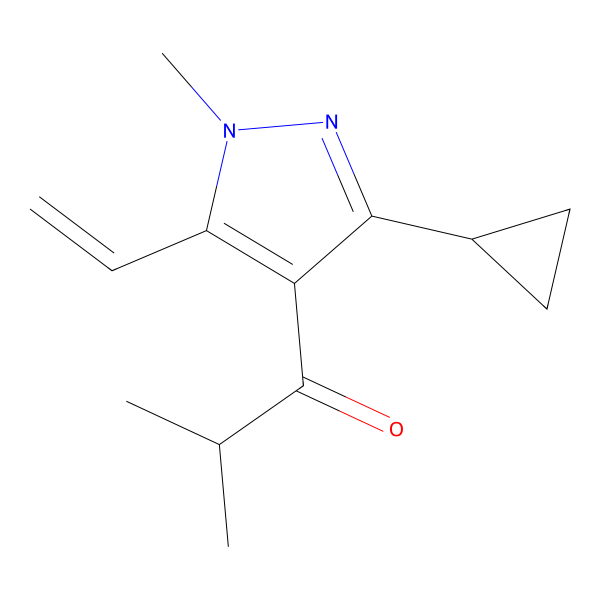 1-(3-Cyclopropyl-1-methyl-5-vinyl-1H-pyrazol-4-yl)-2-methylpropan-1-one molecular structure, CAS 1956325-23-7