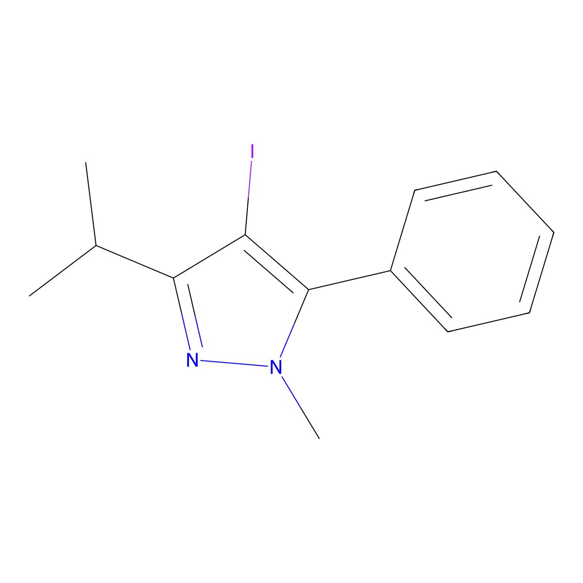 4-Iodo-3-isopropyl-1-methyl-5-phenyl-1H-pyrazole molecular structure, CAS 1956325-67-9