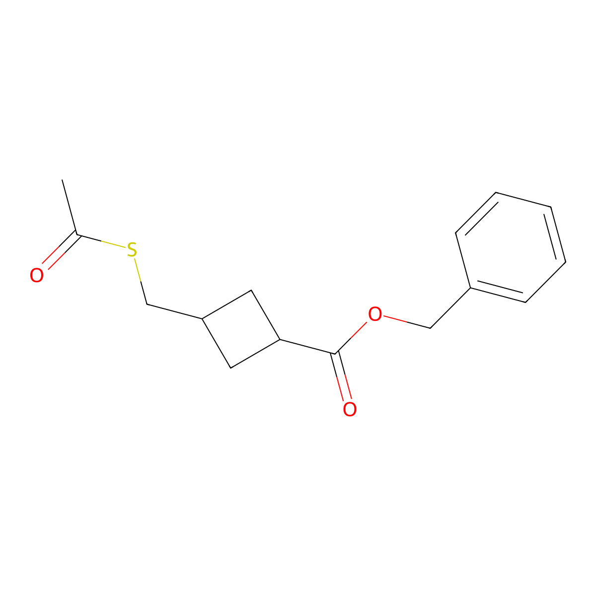 Benzyl 3-((acetylthio)methyl)cyclobutanecarboxylate molecular structure, CAS 1956327-55-1