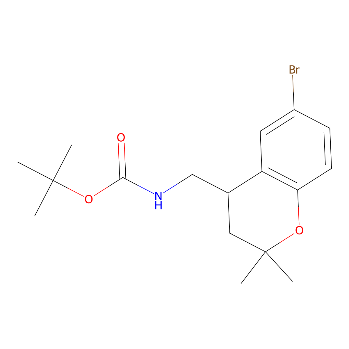 tert-Butyl ((6-bromo-2,2-dimethylchroman-4-yl)methyl)carbamate molecular structure, CAS 1956327-70-0