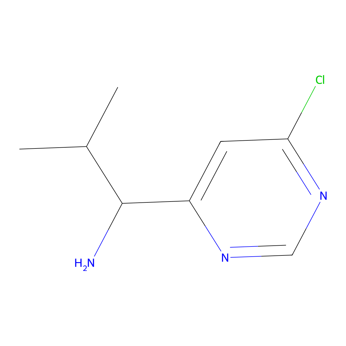 1-(6-Chloropyrimidin-4-yl)-2-methylpropan-1-amine molecular structure, CAS 1956327-88-0