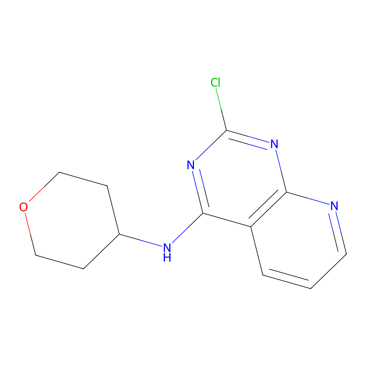 2-Chloro-N-(tetrahydro-2H-pyran-4-yl)pyrido[2,3-d]pyrimidin-4-amine molecular structure, CAS 1956328-06-5