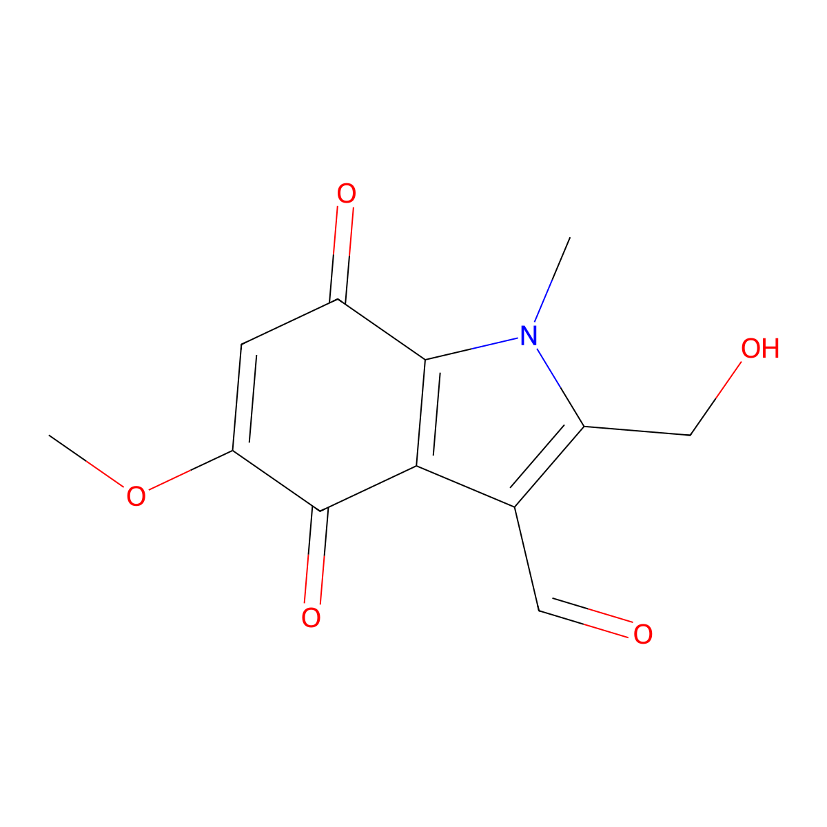 2-(Hydroxymethyl)-5-methoxy-1-methyl-4,7-dioxo-4,7-dihydro-1H-indole-3-carbaldehyde molecular structure, CAS 1956328-11-2