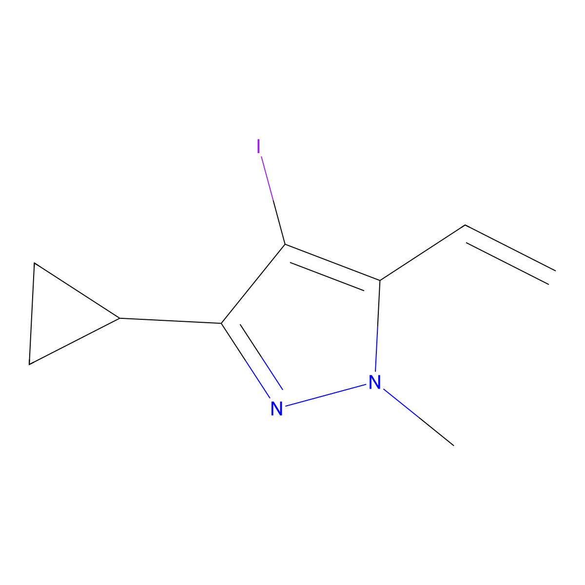 3-Cyclopropyl-4-iodo-1-methyl-5-vinyl-1H-pyrazole molecular structure, CAS 1956328-22-5