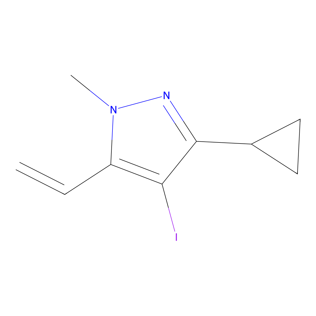 3-Cyclopropyl-4-iodo-1-methyl-5-vinyl-1H-pyrazole molecular structure, CAS 1956328-22-5