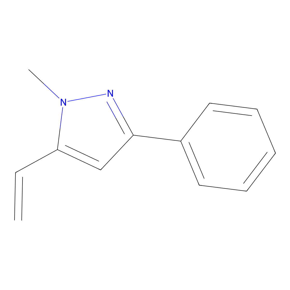 1-Methyl-3-phenyl-5-vinyl-1H-pyrazole molecular structure, CAS 1956328-44-1