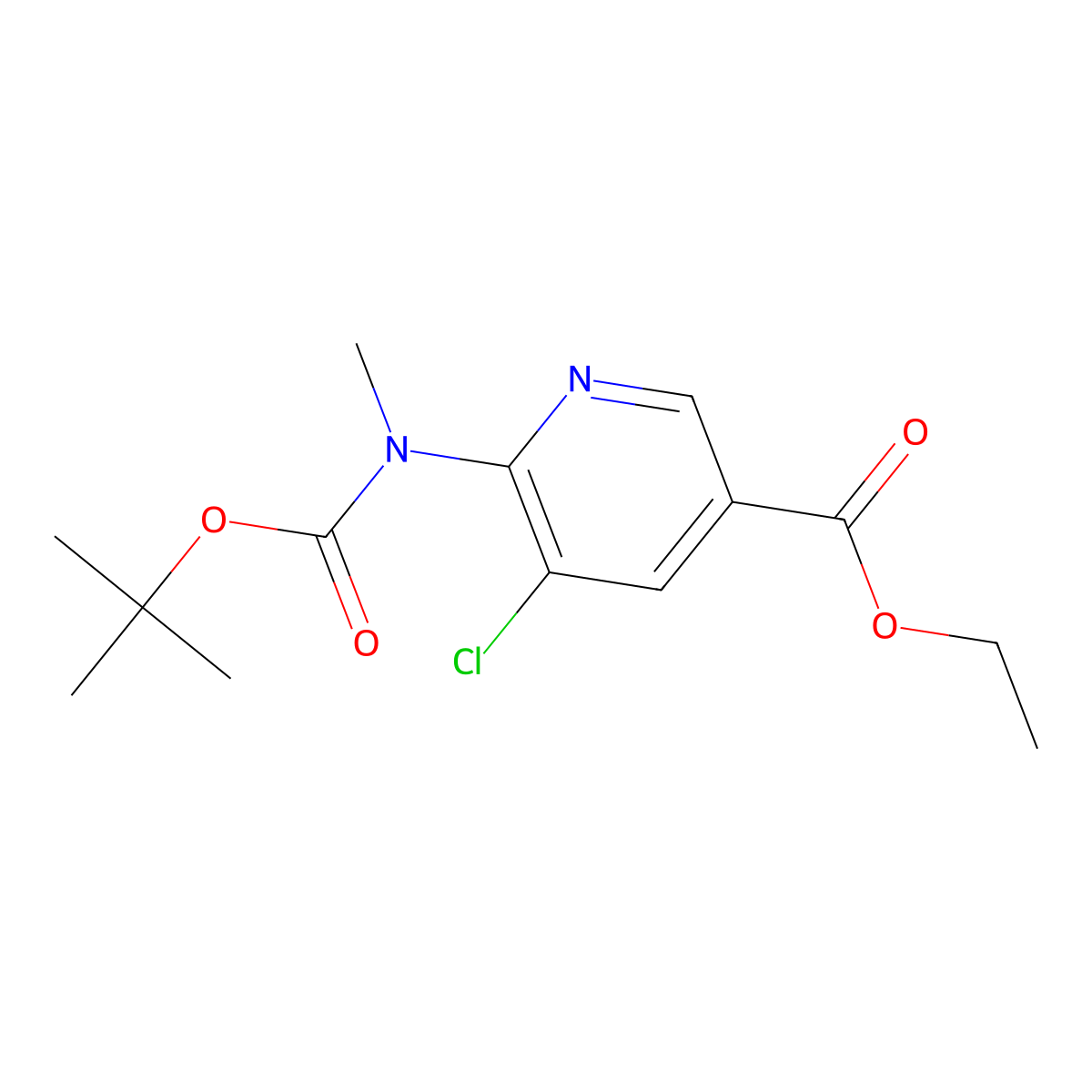 Ethyl 6-((tert-butoxycarbonyl)(methyl)amino)-5-chloronicotinate molecular structure, CAS 1956331-00-2