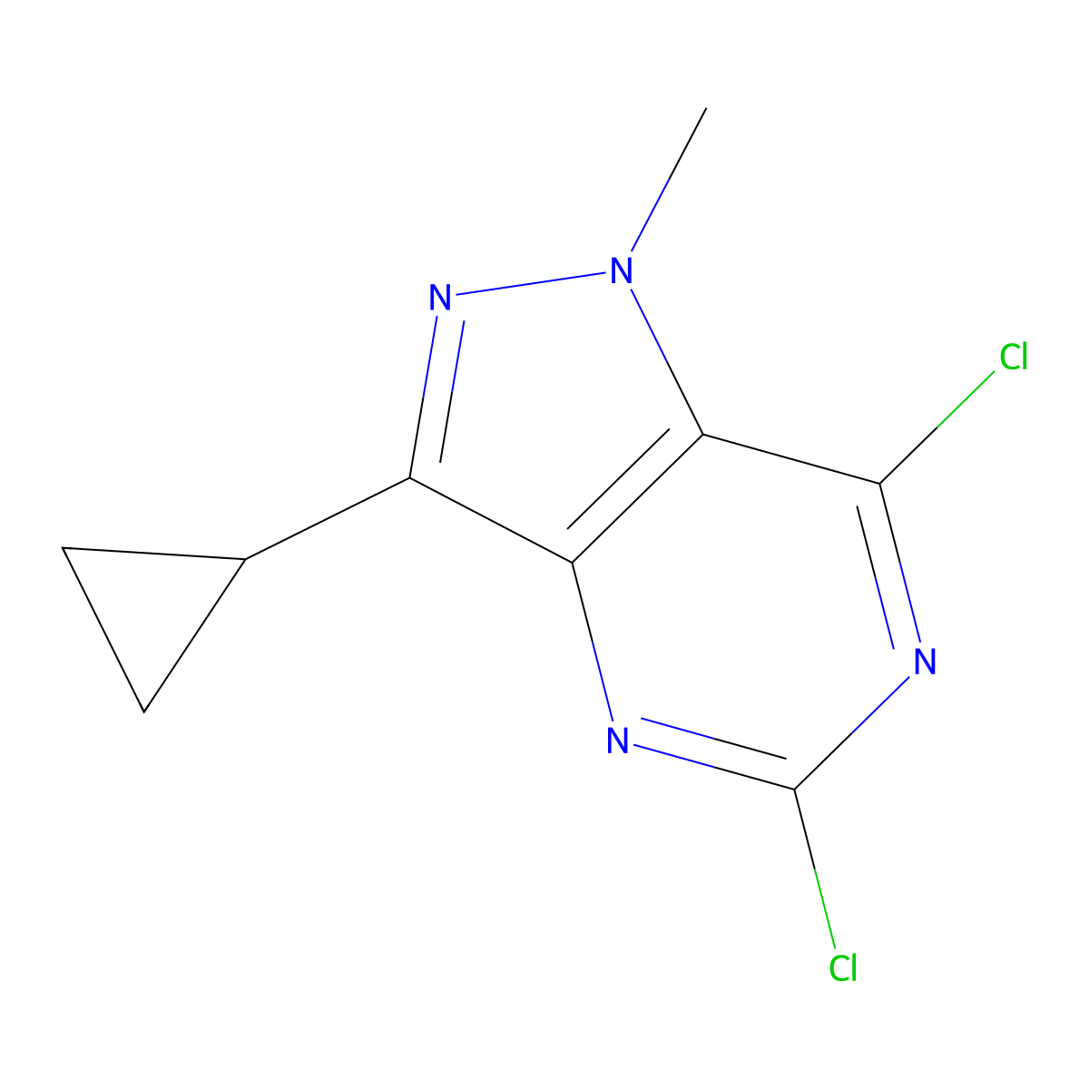 5,7-Dichloro-3-cyclopropyl-1-methyl-1H-pyrazolo[4,3-d]pyrimidine molecular structure, CAS 1956331-20-6