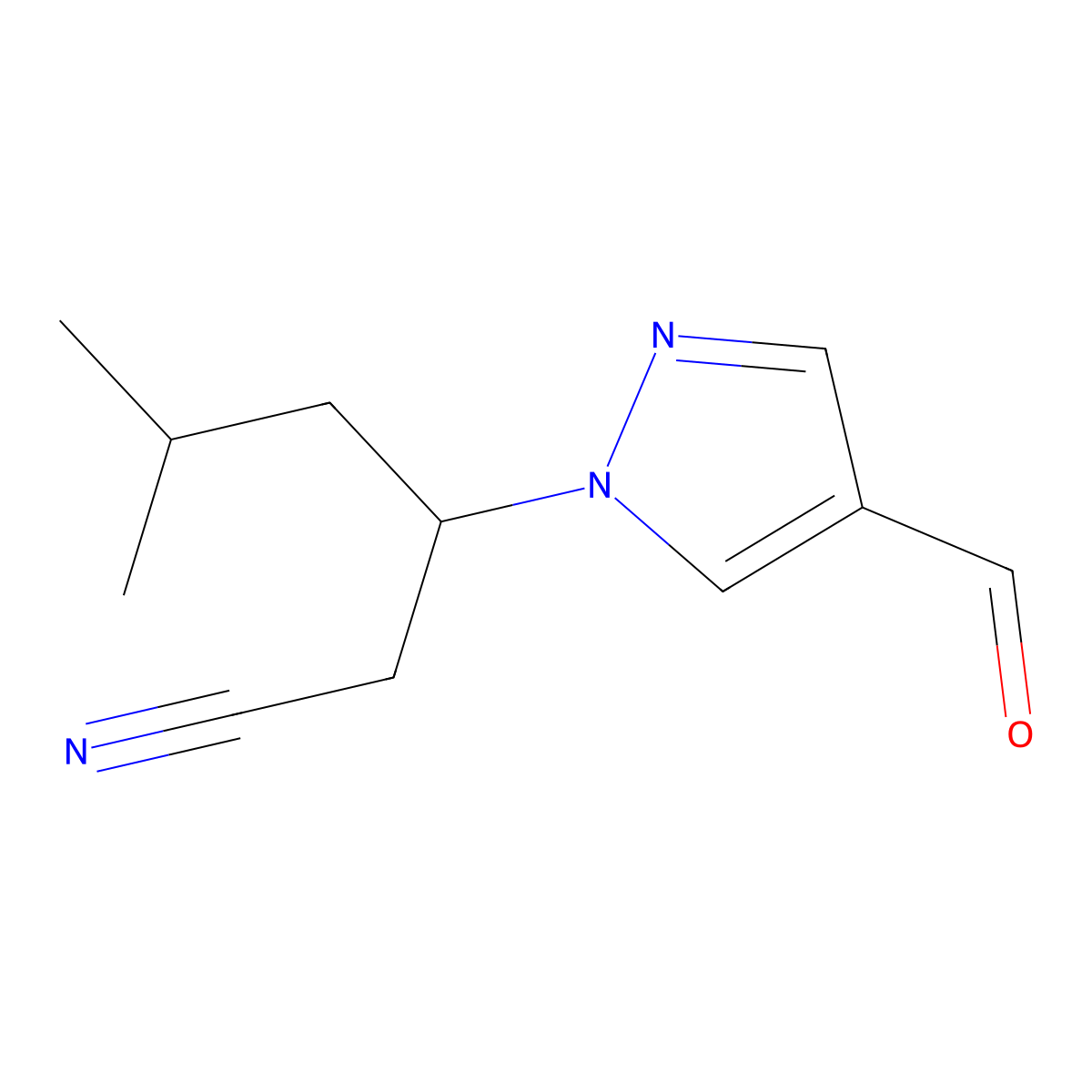 3-(4-Formyl-1H-pyrazol-1-yl)-5-methylhexanenitrile molecular structure, CAS 1956331-31-9