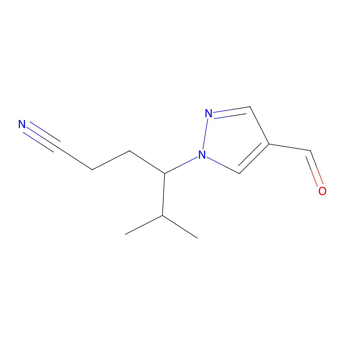 4-(4-Formyl-1H-pyrazol-1-yl)-5-methylhexanenitrile molecular structure, CAS 1956331-35-3