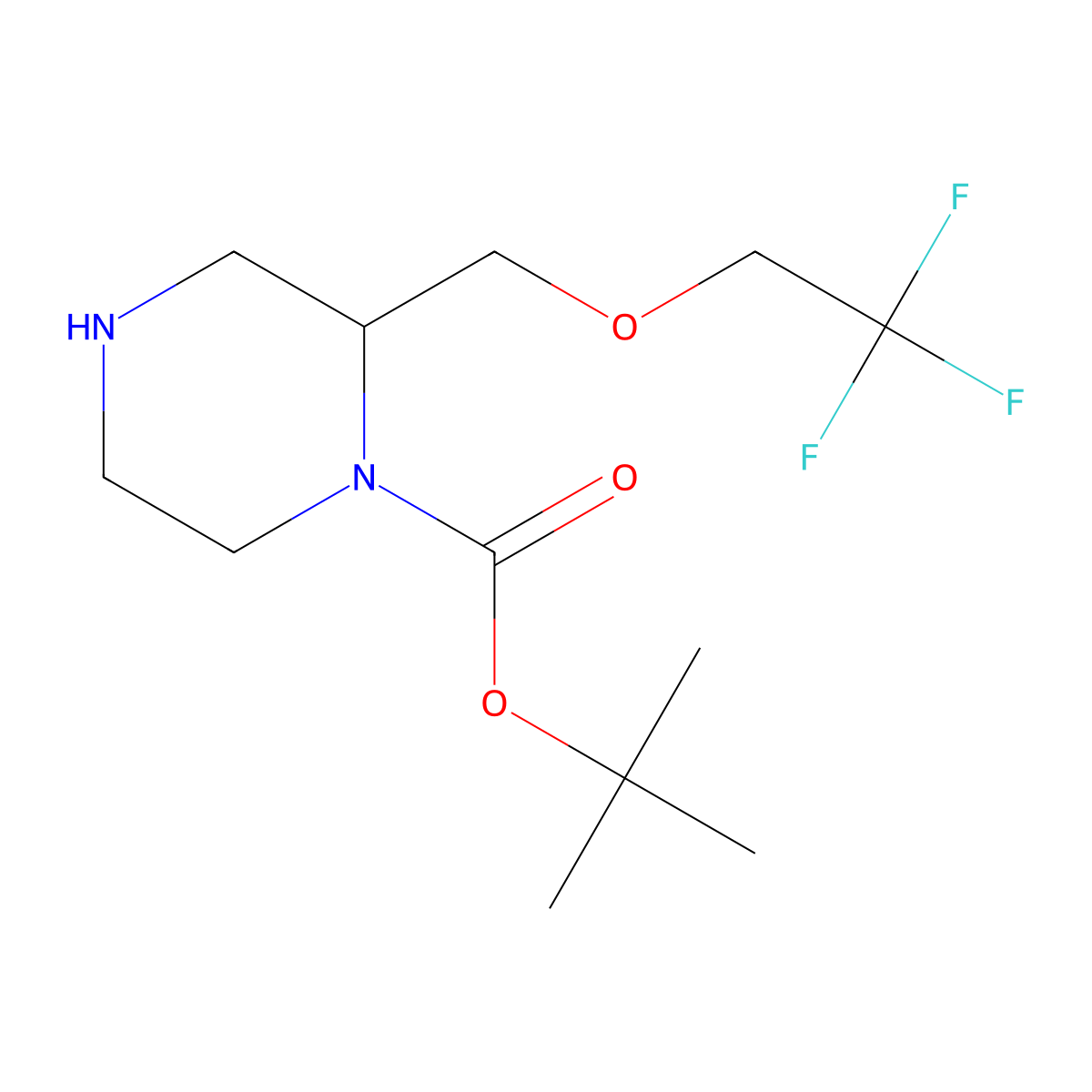 Tert-butyl 2-[(2,2,2-trifluoroethoxy)methyl]piperazine-1-carboxylate molecular structure, CAS 1956331-60-4