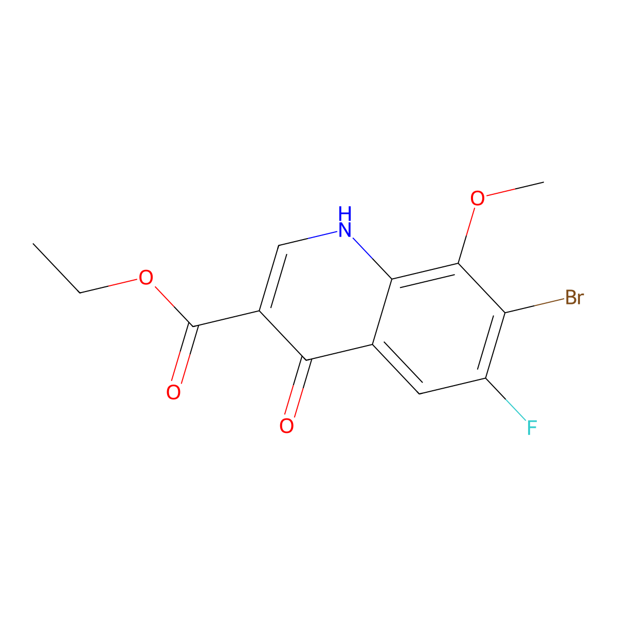 Ethyl 7-bromo-6-fluoro-4-hydroxy-8-methoxyquinoline-3-carboxylate molecular structure, CAS 1956331-67-1