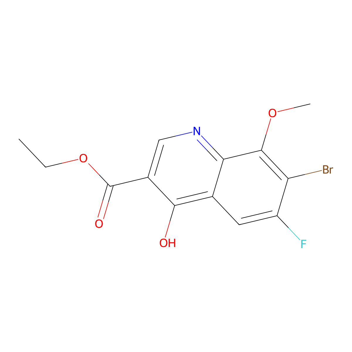 Ethyl 7-bromo-6-fluoro-4-hydroxy-8-methoxyquinoline-3-carboxylate molecular structure, CAS 1956331-67-1