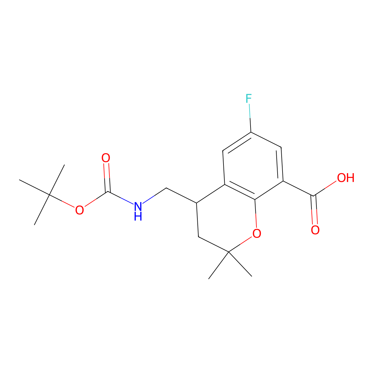 4-(((tert-Butoxycarbonyl)amino)methyl)-6-fluoro-2,2-dimethylchroman-8-carboxylic acid molecular structure, CAS 1956332-03-8