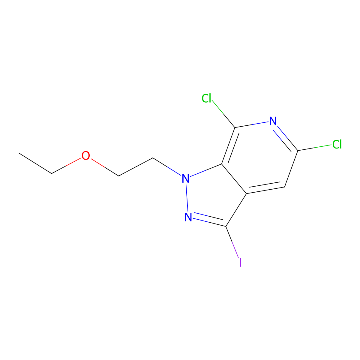 5,7-Dichloro-1-(2-ethoxyethyl)-3-iodo-1H-pyrazolo[3,4-c]pyridine molecular structure, CAS 1956332-13-0