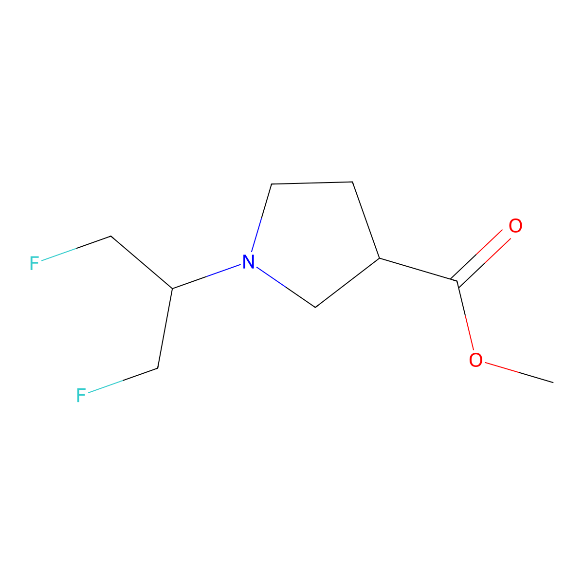 Methyl 1-(1,3-difluoropropan-2-yl)pyrrolidine-3-carboxylate molecular structure, CAS 1956332-16-3