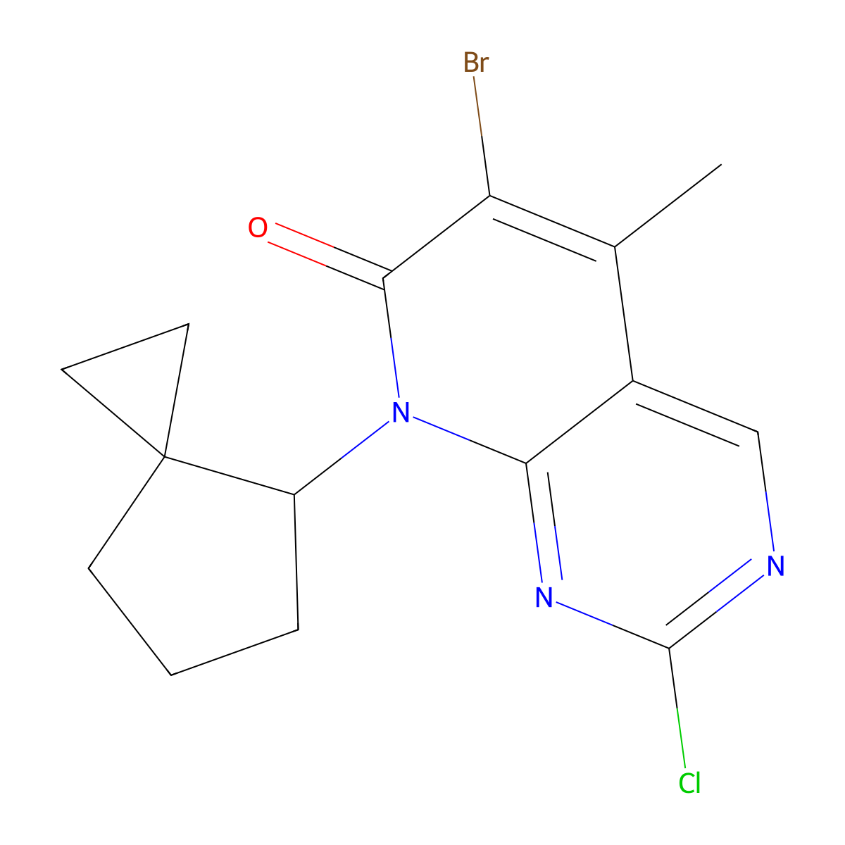 6-Bromo-2-chloro-5-methyl-8-(spiro[2.4]heptan-4-yl)pyrido[2,3-d]pyrimidin-7(8H)-one molecular structure, CAS 1956332-32-3