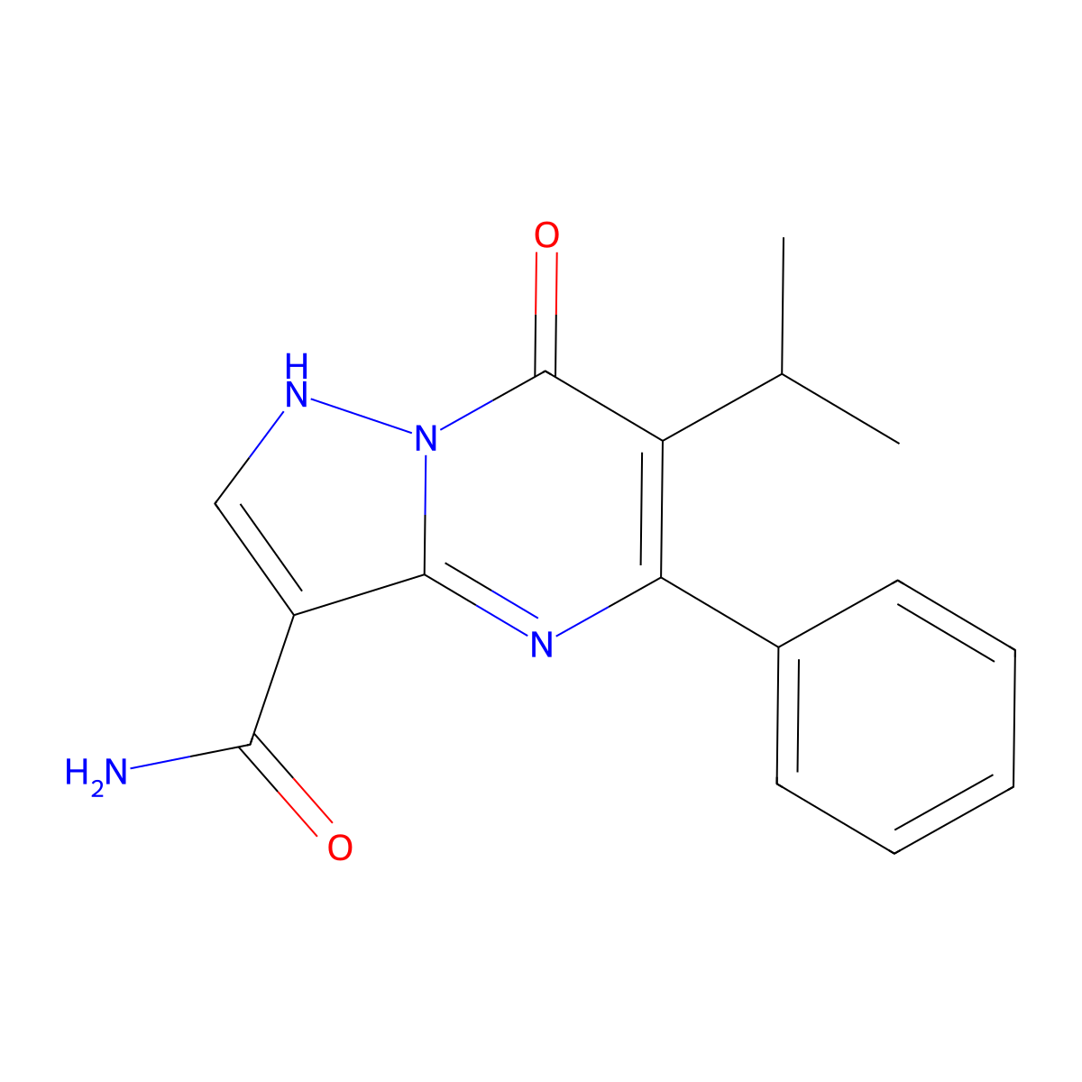 6-Isopropyl-7-oxo-5-phenyl-4,7-dihydropyrazolo[1,5-a]pyrimidine-3-carboxamide molecular structure, CAS 1956332-40-3