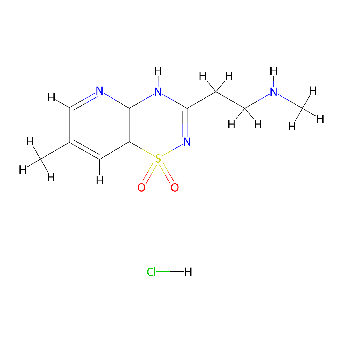 7-Methyl-3-(2-(methylamino)ethyl)-4H-pyrido[2,3-e][1,2,4]thiadiazine 1,1-dioxide hydrochloride molecular structure, CAS 1956332-60-7