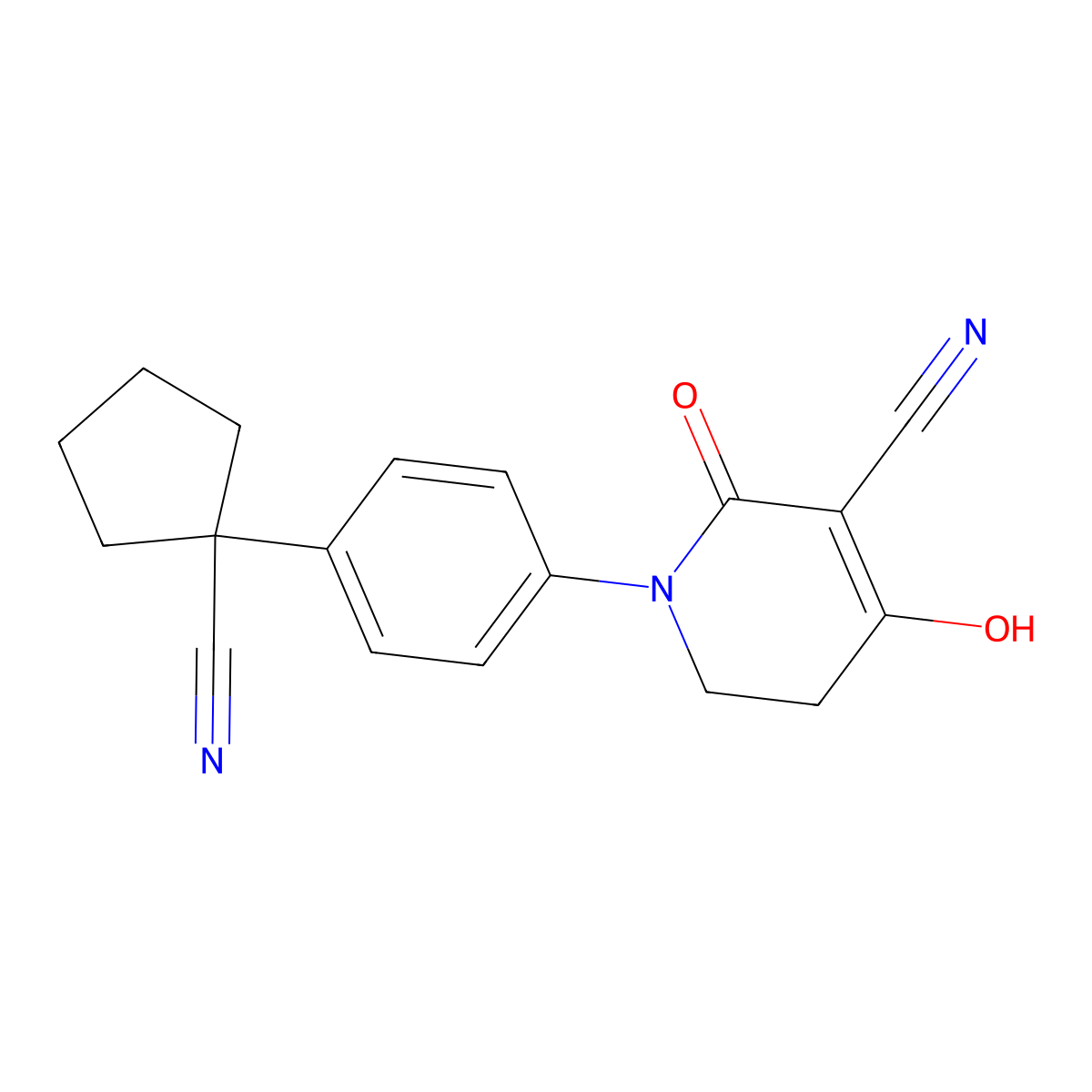 1-(4-(1-Cyanocyclopentyl)phenyl)-4-hydroxy-2-oxo-1,2,5,6-tetrahydropyridine-3-carbonitrile molecular structure, CAS 1956334-50-1