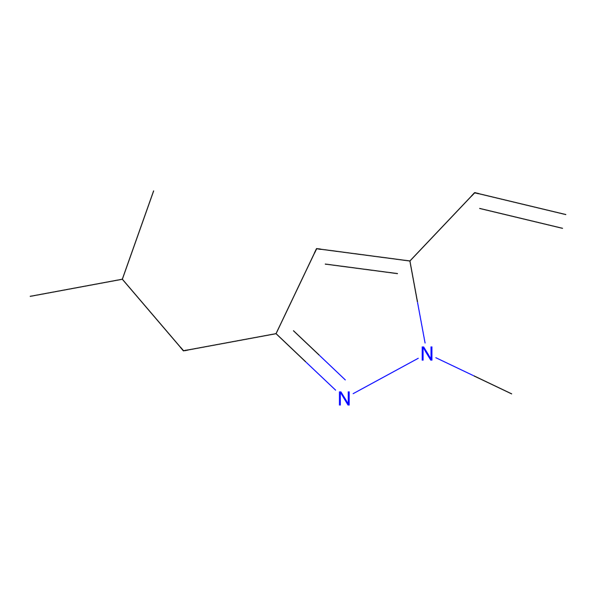 3-Isobutyl-1-methyl-5-vinyl-1H-pyrazole molecular structure, CAS 1956334-67-0