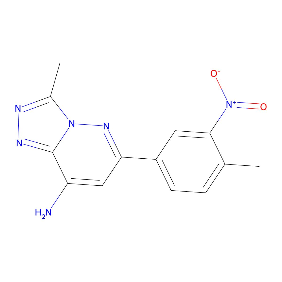 3-Methyl-6-(4-methyl-3-nitrophenyl)-[1,2,4]triazolo[4,3-b]pyridazin-8-amine molecular structure, CAS 1956334-72-7