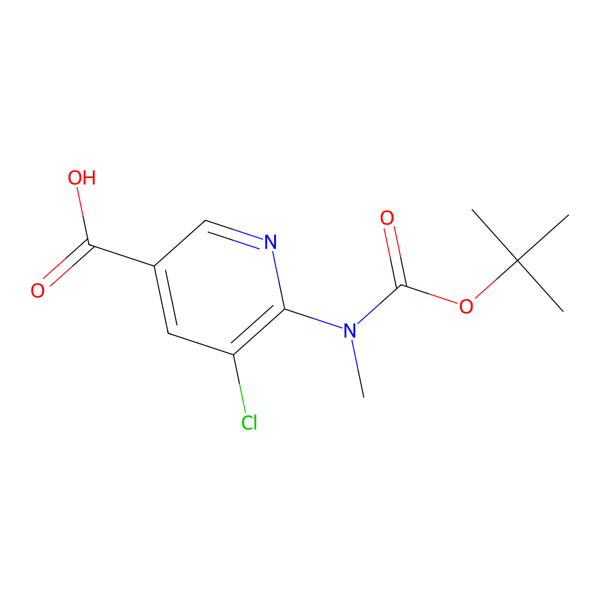 6-((tert-Butoxycarbonyl)(methyl)amino)-5-chloronicotinic acid molecular structure, CAS 1956335-12-8