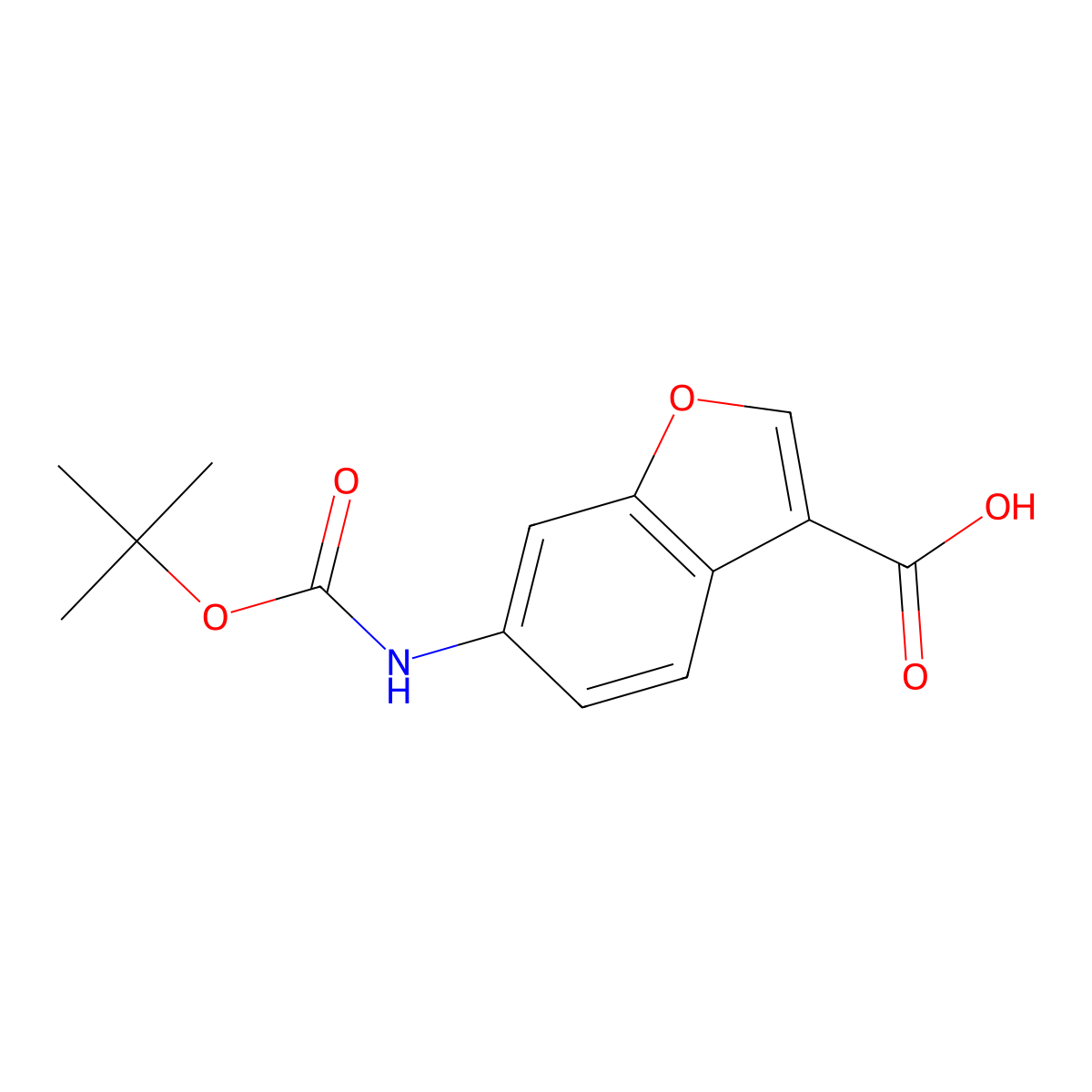 6-((tert-Butoxycarbonyl)amino)benzofuran-3-carboxylic acid molecular structure, CAS 1956335-17-3