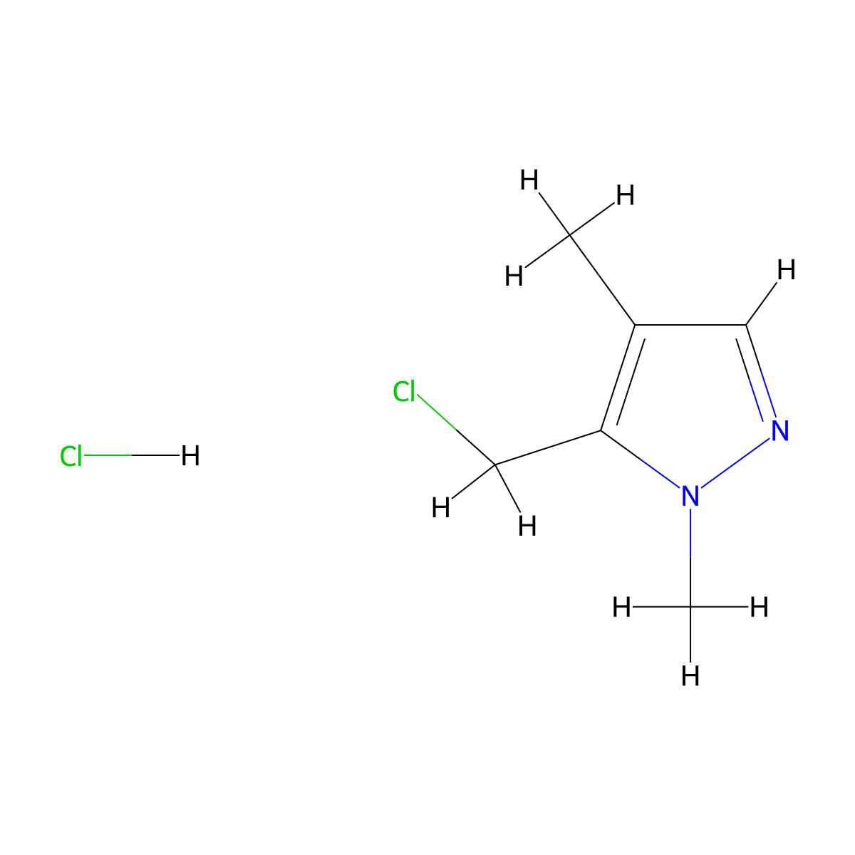 5-(chloromethyl)-1,4-dimethyl-1H-pyrazole hydrochloride molecular structure, CAS 1956335-39-9