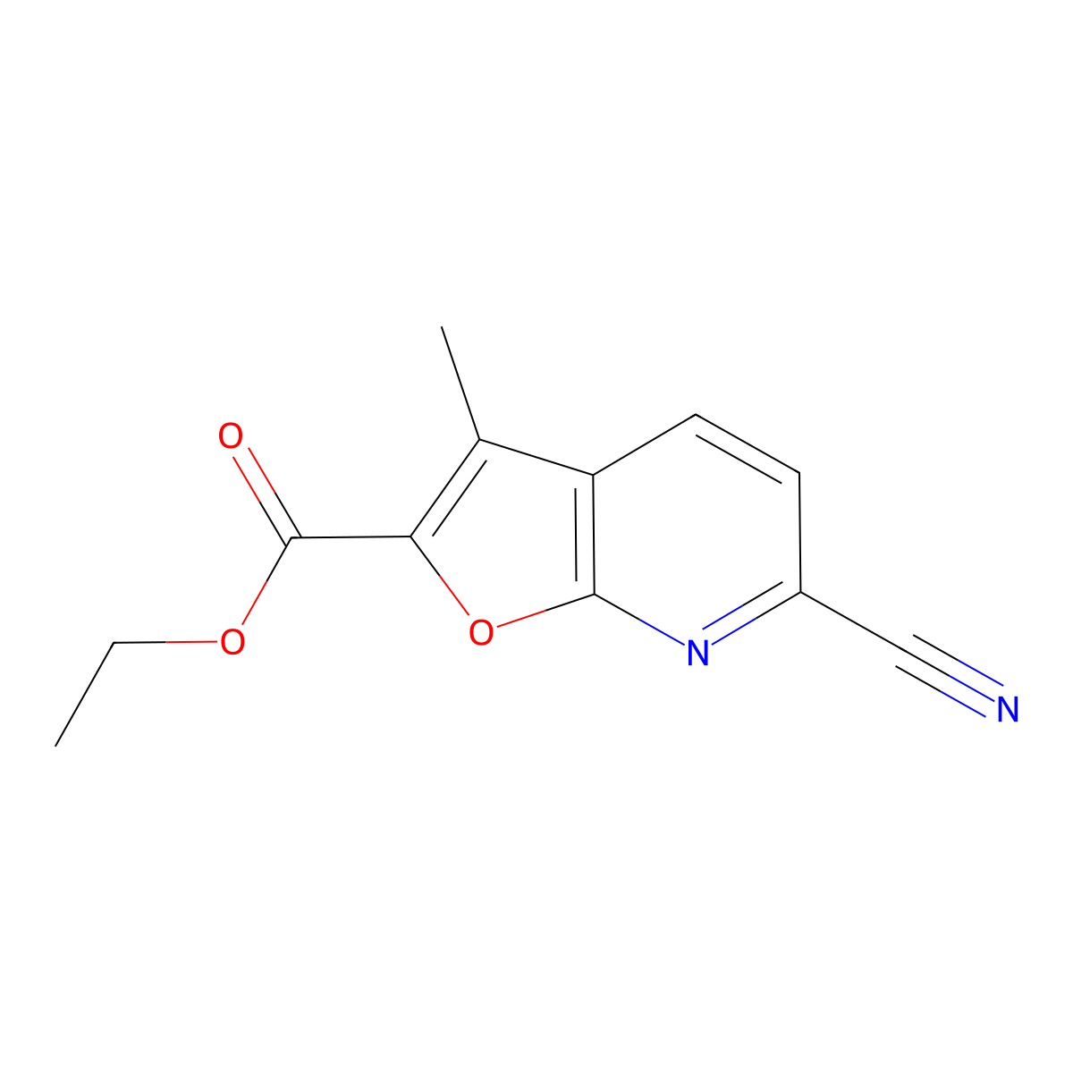 Ethyl 6-cyano-3-methylfuro[2,3-b]pyridine-2-carboxylate molecular structure, CAS 1956335-48-0