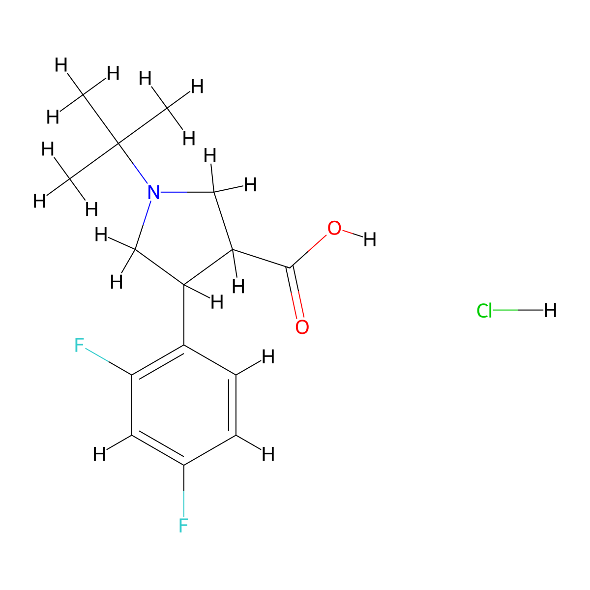 1-(Tert-butyl)-4-(2,4-difluorophenyl)pyrrolidine-3-carboxylic acid hcl molecular structure, CAS 1956335-80-0