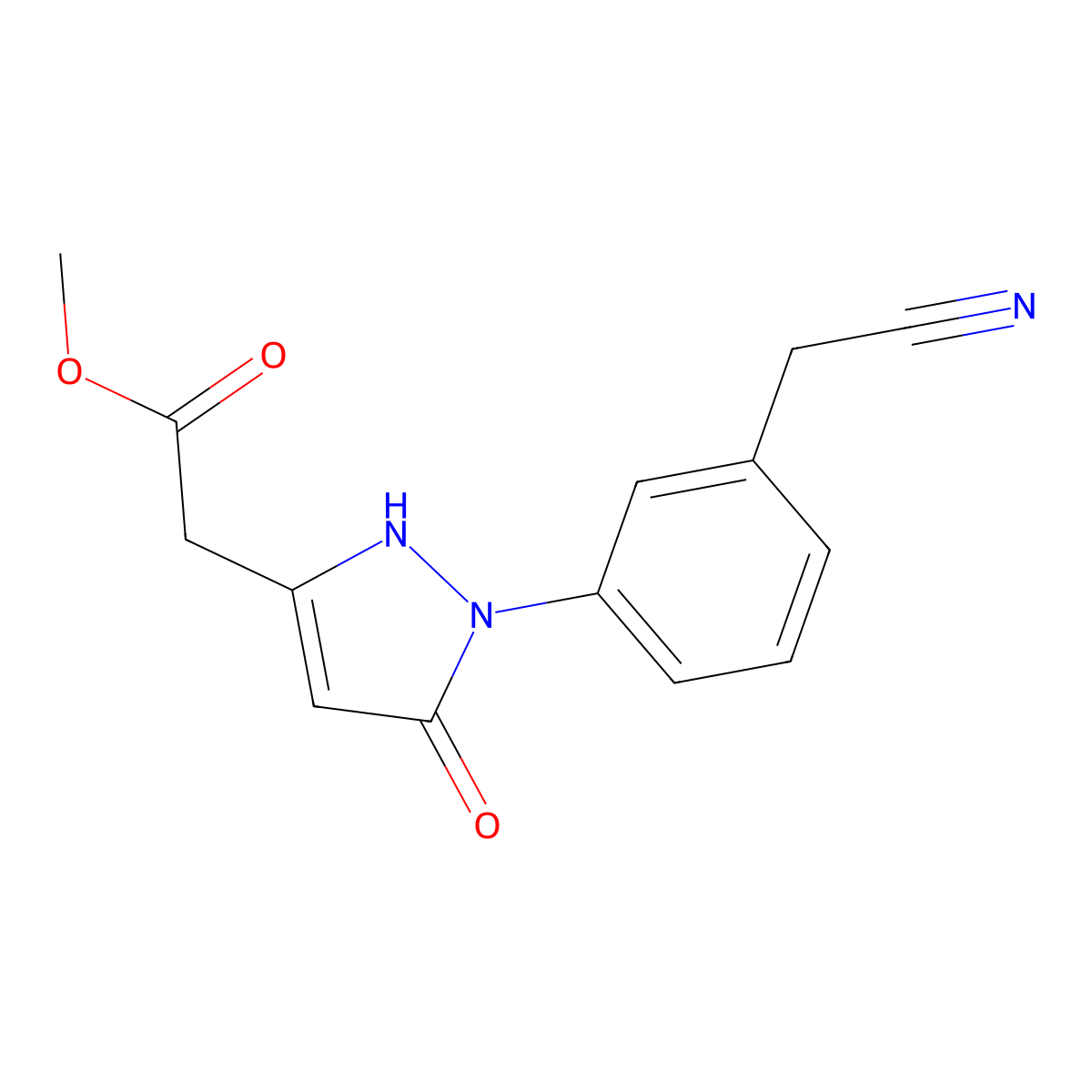 Methyl 2-(1-(3-(cyanomethyl)phenyl)-5-hydroxy-1H-pyrazol-3-yl)acetate molecular structure, CAS 1956335-81-1