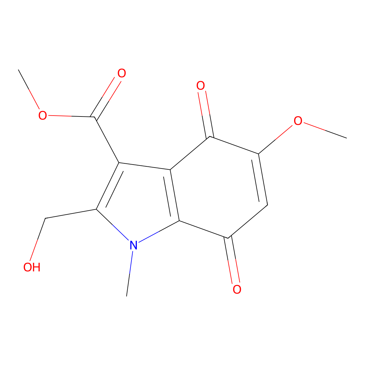 Methyl 2-(hydroxymethyl)-5-methoxy-1-methyl-4,7-dioxo-4,7-dihydro-1H-indole-3-carboxylate molecular structure, CAS 1956336-02-9