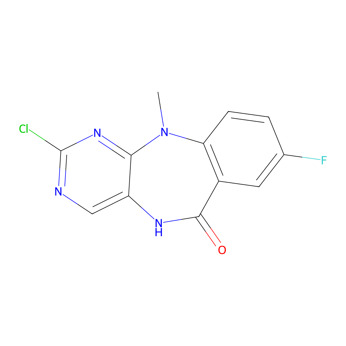 2-Chloro-8-fluoro-11-methyl-5H-benzo[e]pyrimido[5,4-b][1,4]diazepin-6(11H)-one molecular structure, CAS 1956336-03-0